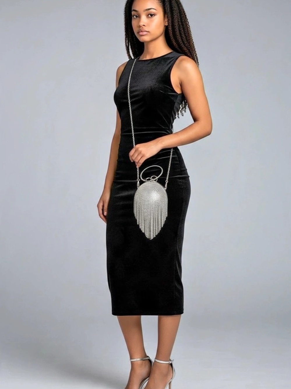Rhinestone Fringe Disco Ball Evening Clutch Spherical Minaudiere Silver